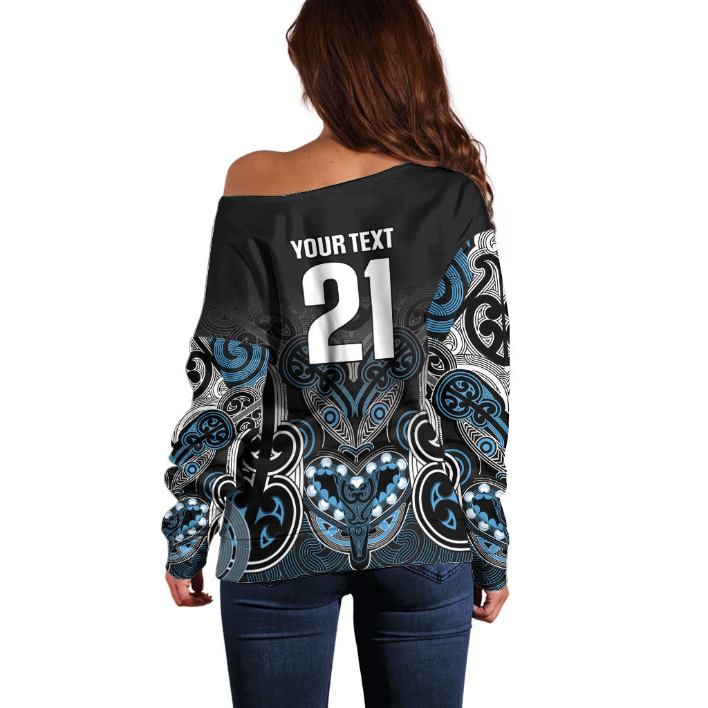 World Cricket Custom New Zealand Off Shoulder Sweater Kia kaha nga Potae Pango LT9 - Polynesian Pride