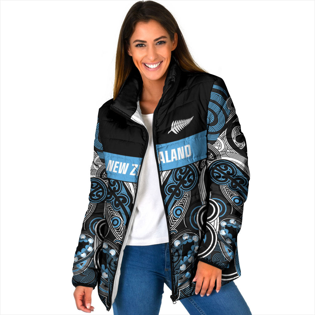World Cricket Custom New Zealand Padded Jacket Kia kaha nga Potae Pango LT9 Women Black - Polynesian Pride