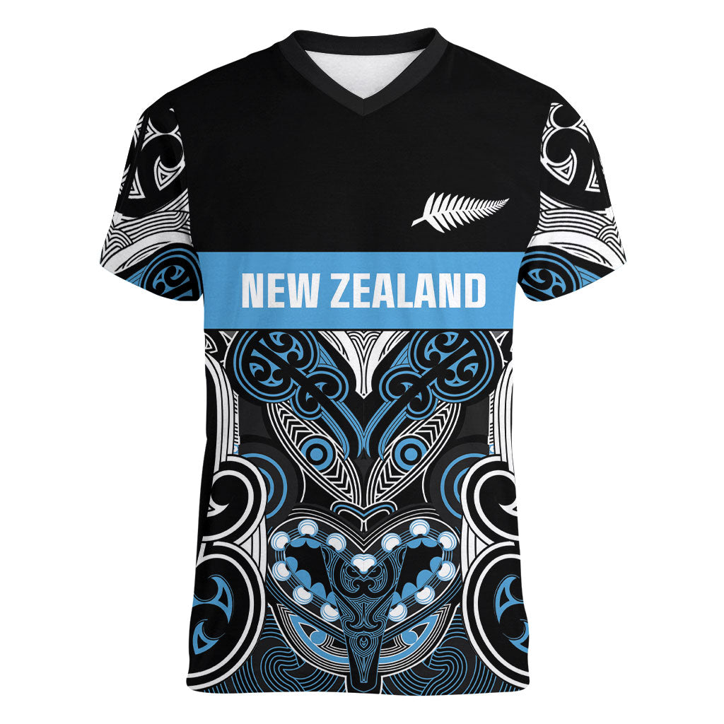 World Cricket Custom New Zealand Women V-Neck T-Shirt Kia kaha nga Potae Pango