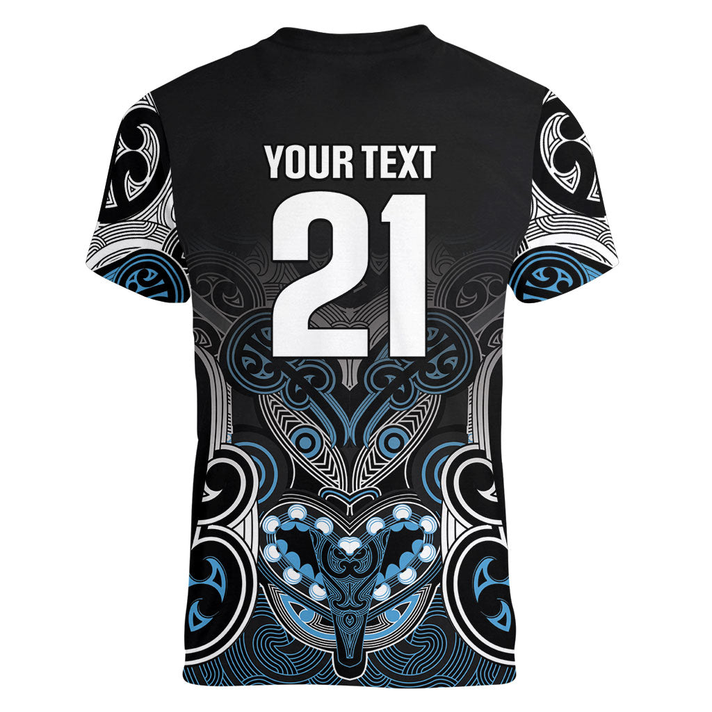 World Cricket Custom New Zealand Women V-Neck T-Shirt Kia kaha nga Potae Pango LT9 - Polynesian Pride