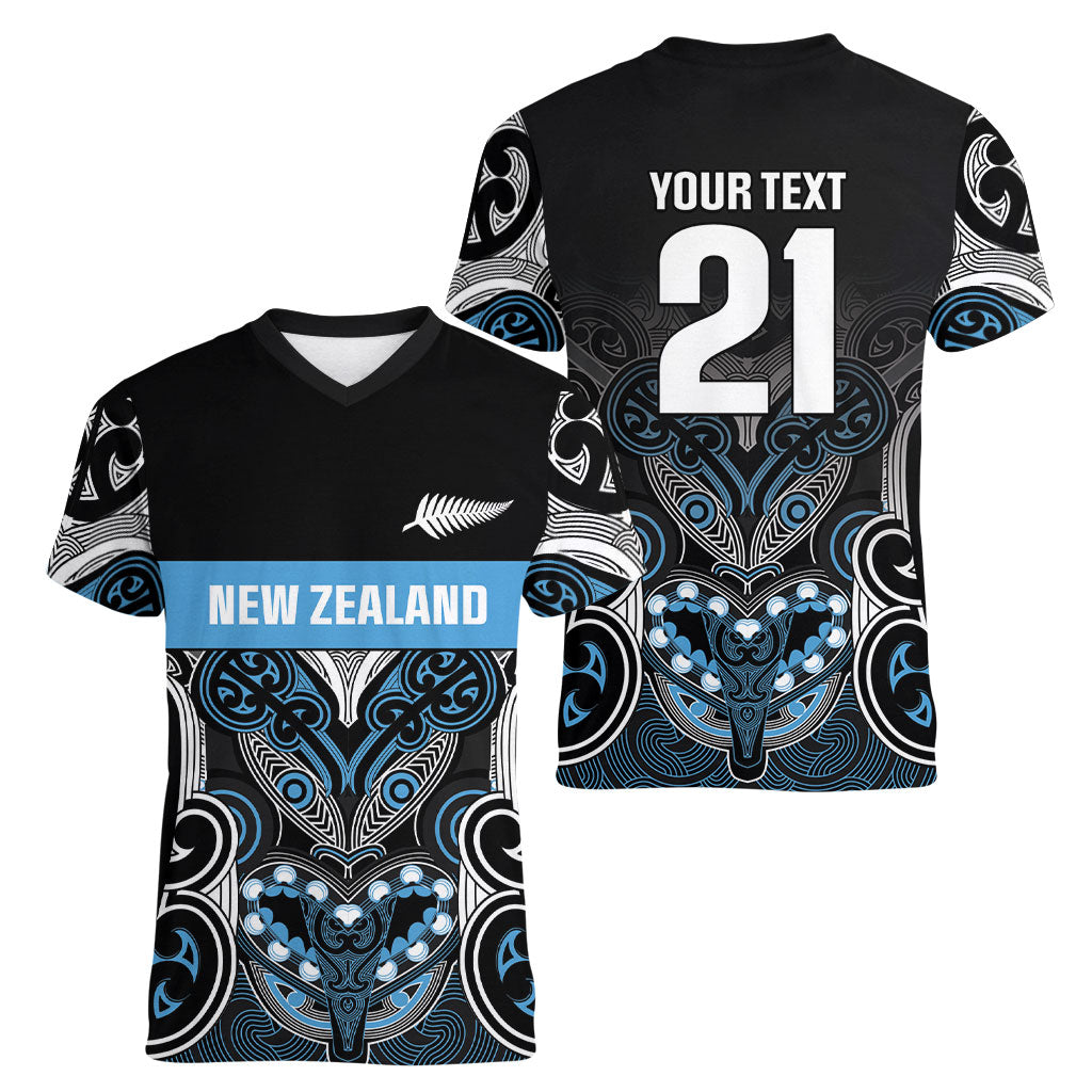World Cricket Custom New Zealand Women V-Neck T-Shirt Kia kaha nga Potae Pango LT9 - Polynesian Pride