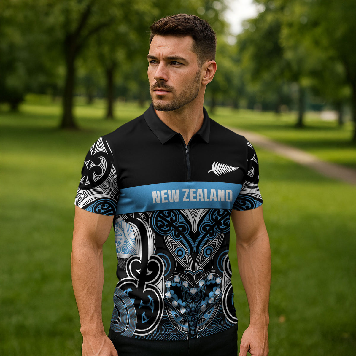 World Cricket Custom New Zealand Zipper Polo Shirt Kia kaha nga Potae Pango LT9 - Polynesian Pride