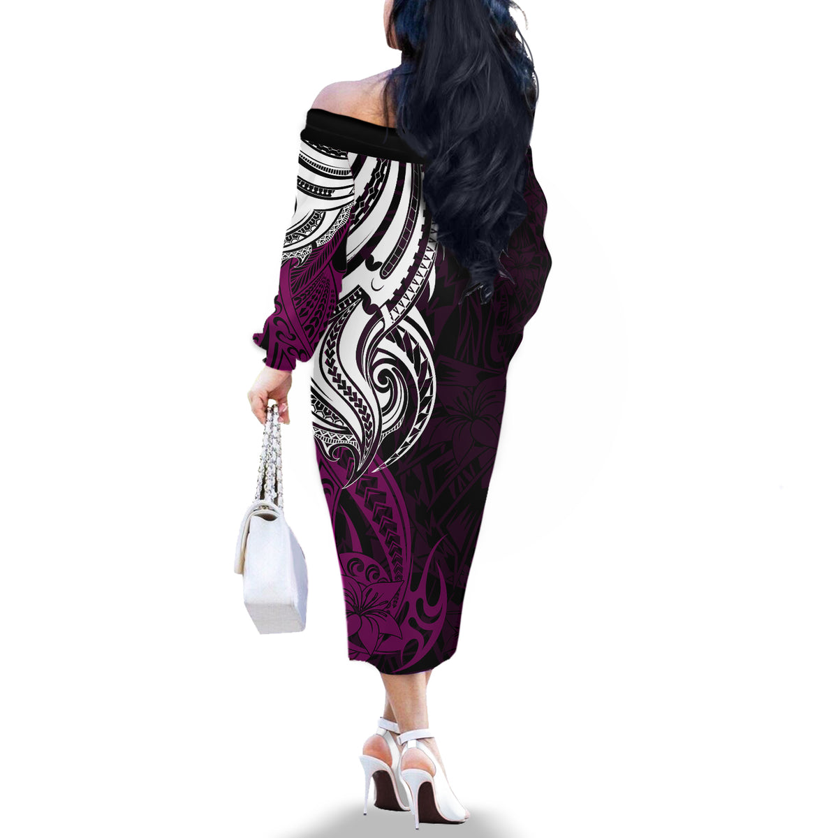 Your Matter Suicide Prevention Off The Shoulder Long Sleeve Dress Pink Polynesian Tribal LT9 - Polynesian Pride