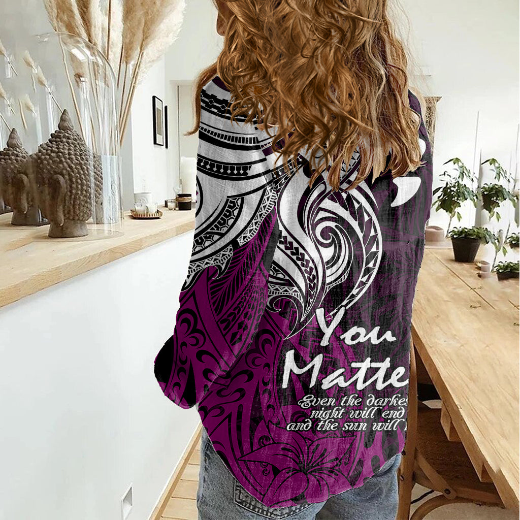 Your Matter Suicide Prevention Women Casual Shirt Pink Polynesian Tribal LT9 - Polynesian Pride