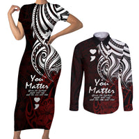 Your Matter Suicide Prevention Couples Matching Short Sleeve Bodycon Dress and Long Sleeve Button Shirts Red Polynesian Tribal LT9 Red - Polynesian Pride