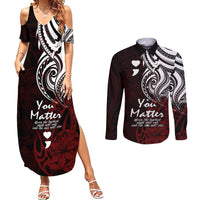 Your Matter Suicide Prevention Couples Matching Summer Maxi Dress and Long Sleeve Button Shirts Red Polynesian Tribal LT9 Red - Polynesian Pride