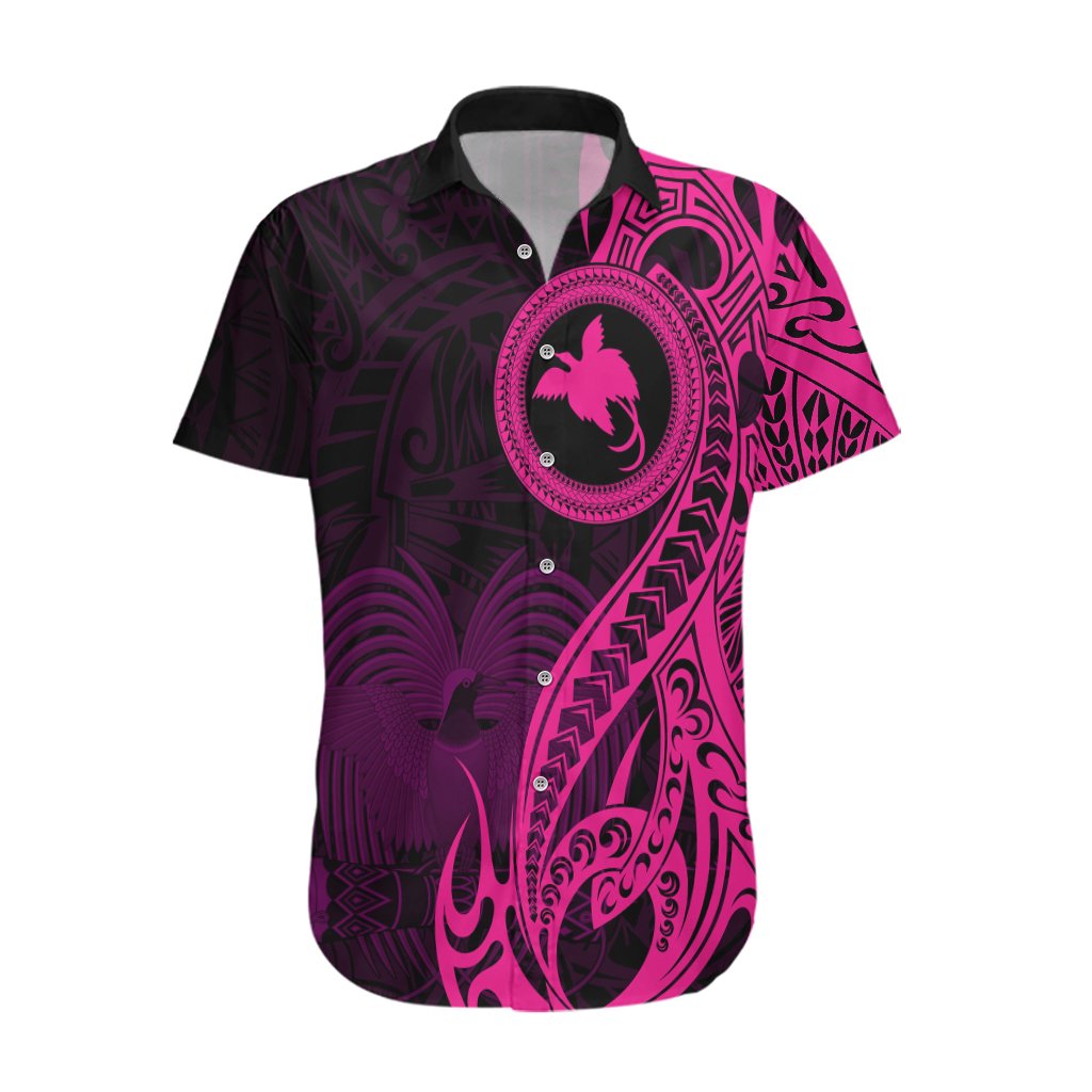 Papua New Guinea Island Hawaiian Shirt Bird of Paradise with Pink Polynesian Tribal LT9 Pink - Polynesian Pride