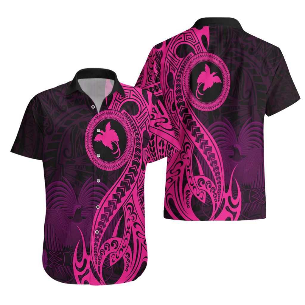 Papua New Guinea Island Hawaiian Shirt Bird of Paradise with Pink Polynesian Tribal LT9 - Polynesian Pride