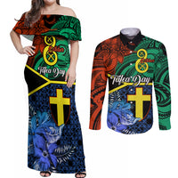 tafea-day-couples-matching-off-shoulder-maxi-dress-and-long-sleeve-button-shirts-vanuatu-sand-drawing-with-polynesian-pattern