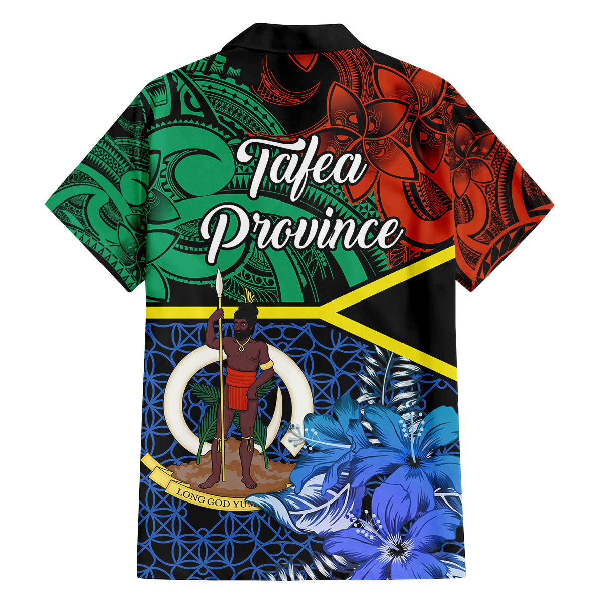 tafea-day-family-matching-off-shoulder-short-dress-and-hawaiian-shirt-vanuatu-sand-drawing-with-polynesian-pattern