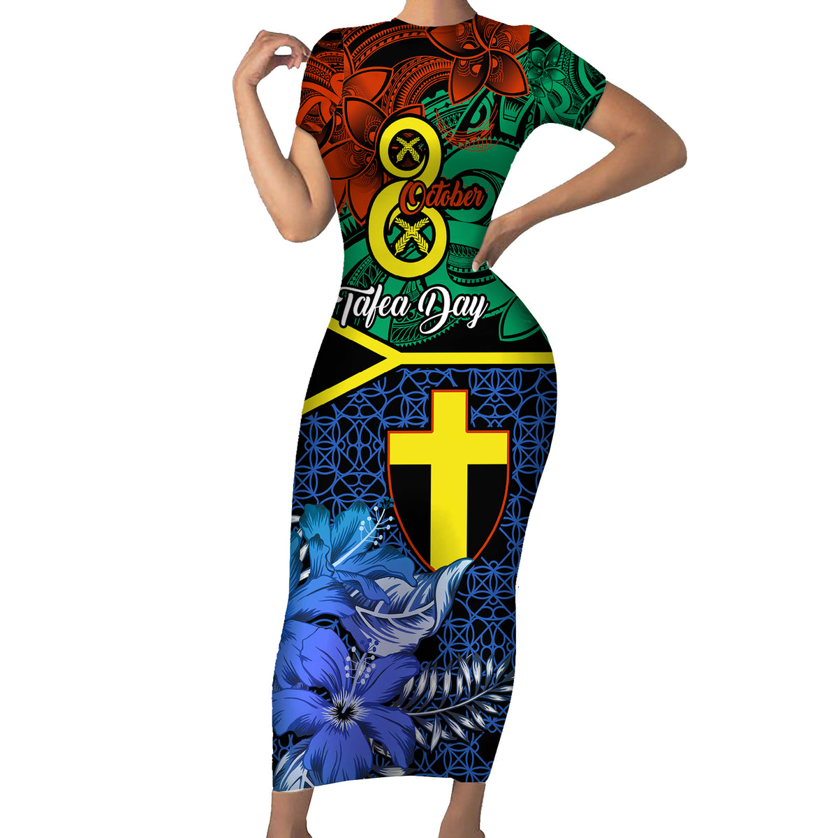 tafea-day-family-matching-short-sleeve-bodycon-dress-and-hawaiian-shirt-vanuatu-sand-drawing-with-polynesian-pattern