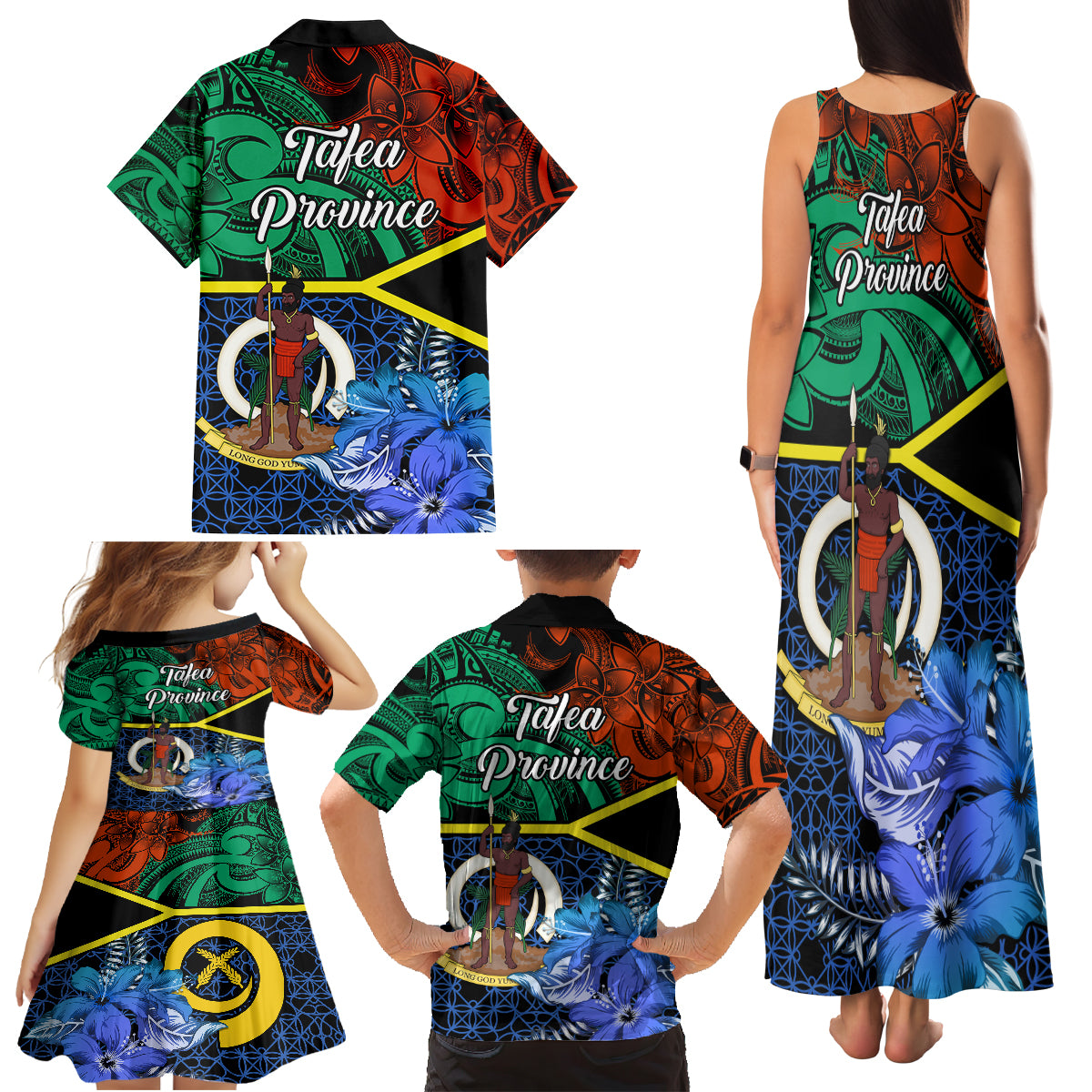 tafea-day-family-matching-tank-maxi-dress-and-hawaiian-shirt-vanuatu-sand-drawing-with-polynesian-pattern