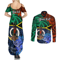 personalised-tafea-day-couples-matching-summer-maxi-dress-and-long-sleeve-button-shirts-vanuatu-sand-drawing-with-polynesian-pattern