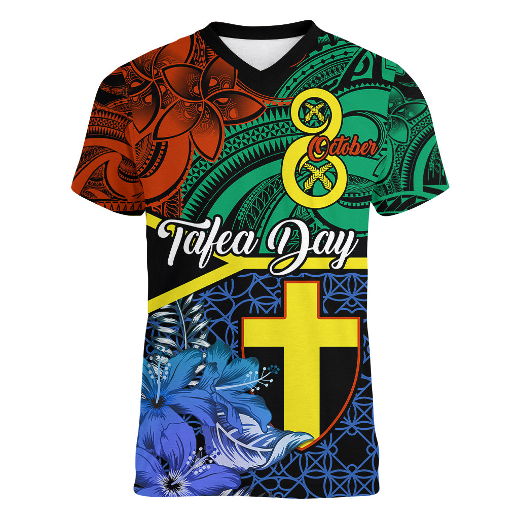 personalised-tafea-day-women-v-neck-t-shirt-vanuatu-sand-drawing-with-polynesian-pattern