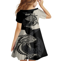 Personalised Polynesia Fishing Family Matching Off Shoulder Long Sleeve Dress and Hawaiian Shirt With Maori Hei Matau Fish Hook Gold Art LT9 - Polynesian Pride