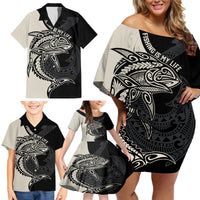 Personalised Polynesia Fishing Family Matching Off Shoulder Short Dress and Hawaiian Shirt With Maori Hei Matau Fish Hook Gold Art LT9 - Polynesian Pride