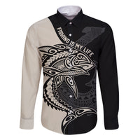 Personalised Polynesia Fishing Family Matching Short Sleeve Bodycon Dress and Hawaiian Shirt With Maori Hei Matau Fish Hook Gold Art LT9 Dad's Shirt - Long Sleeve Gold - Polynesian Pride