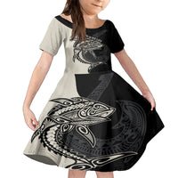 Personalised Polynesia Fishing Family Matching Summer Maxi Dress and Hawaiian Shirt With Maori Hei Matau Fish Hook Gold Art LT9 Daughter's Dress Gold - Polynesian Pride
