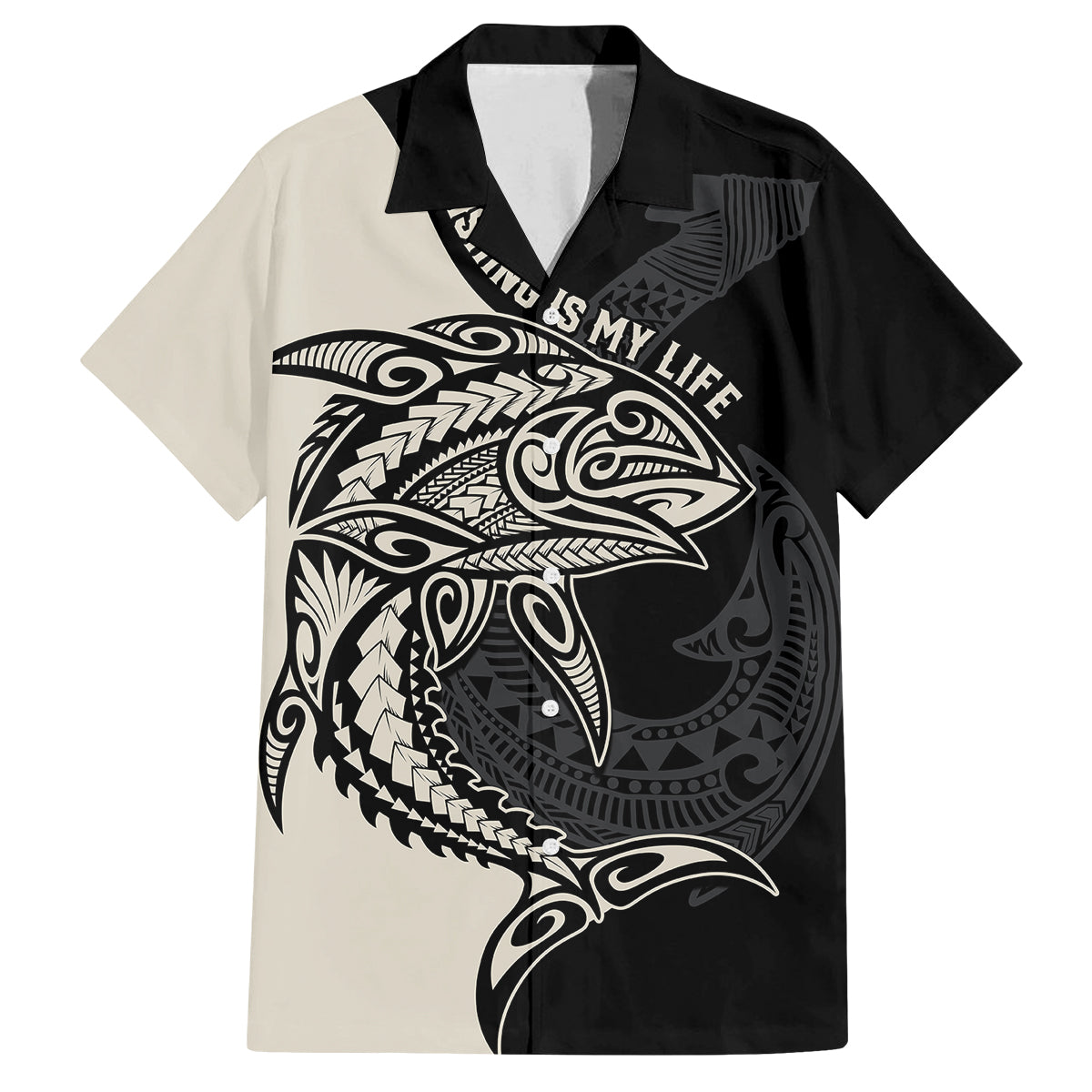 Personalised Polynesia Fishing Family Matching Summer Maxi Dress and Hawaiian Shirt With Maori Hei Matau Fish Hook Gold Art LT9 Dad's Shirt - Short Sleeve Gold - Polynesian Pride