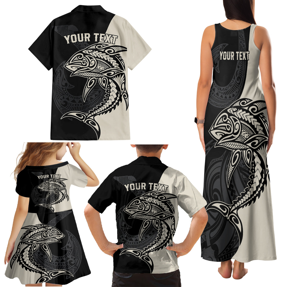Personalised Polynesia Fishing Family Matching Tank Maxi Dress and Hawaiian Shirt With Maori Hei Matau Fish Hook Gold Art LT9 - Polynesian Pride