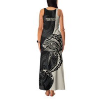 Personalised Polynesia Fishing Family Matching Tank Maxi Dress and Hawaiian Shirt With Maori Hei Matau Fish Hook Gold Art LT9 - Polynesian Pride