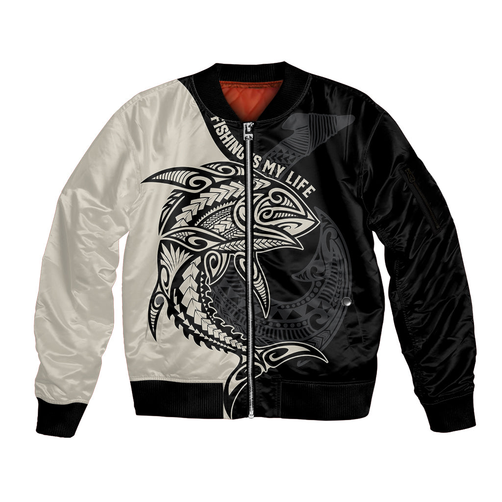 Personalised Polynesia Fishing Sleeve Zip Bomber Jacket With Maori Hei Matau Fish Hook Gold Art LT9 Unisex Gold - Polynesian Pride