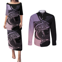 personalised-polynesia-fishing-couples-matching-puletasi-dress-and-long-sleeve-button-shirts-with-maori-hei-matau-fish-hook-pastel-art