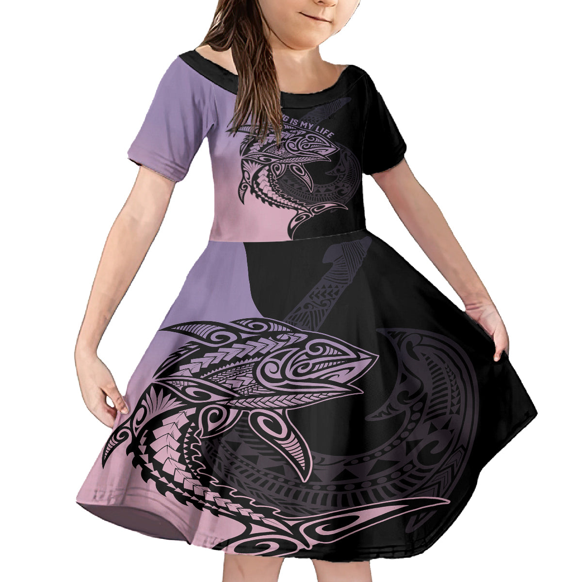 Personalised Polynesia Fishing Family Matching Long Sleeve Bodycon Dress and Hawaiian Shirt With Maori Hei Matau Fish Hook Pastel Art LT9 Daughter's Dress Pastel - Polynesian Pride