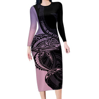 Personalised Polynesia Fishing Family Matching Long Sleeve Bodycon Dress and Hawaiian Shirt With Maori Hei Matau Fish Hook Pastel Art LT9 Mom's Dress Pastel - Polynesian Pride