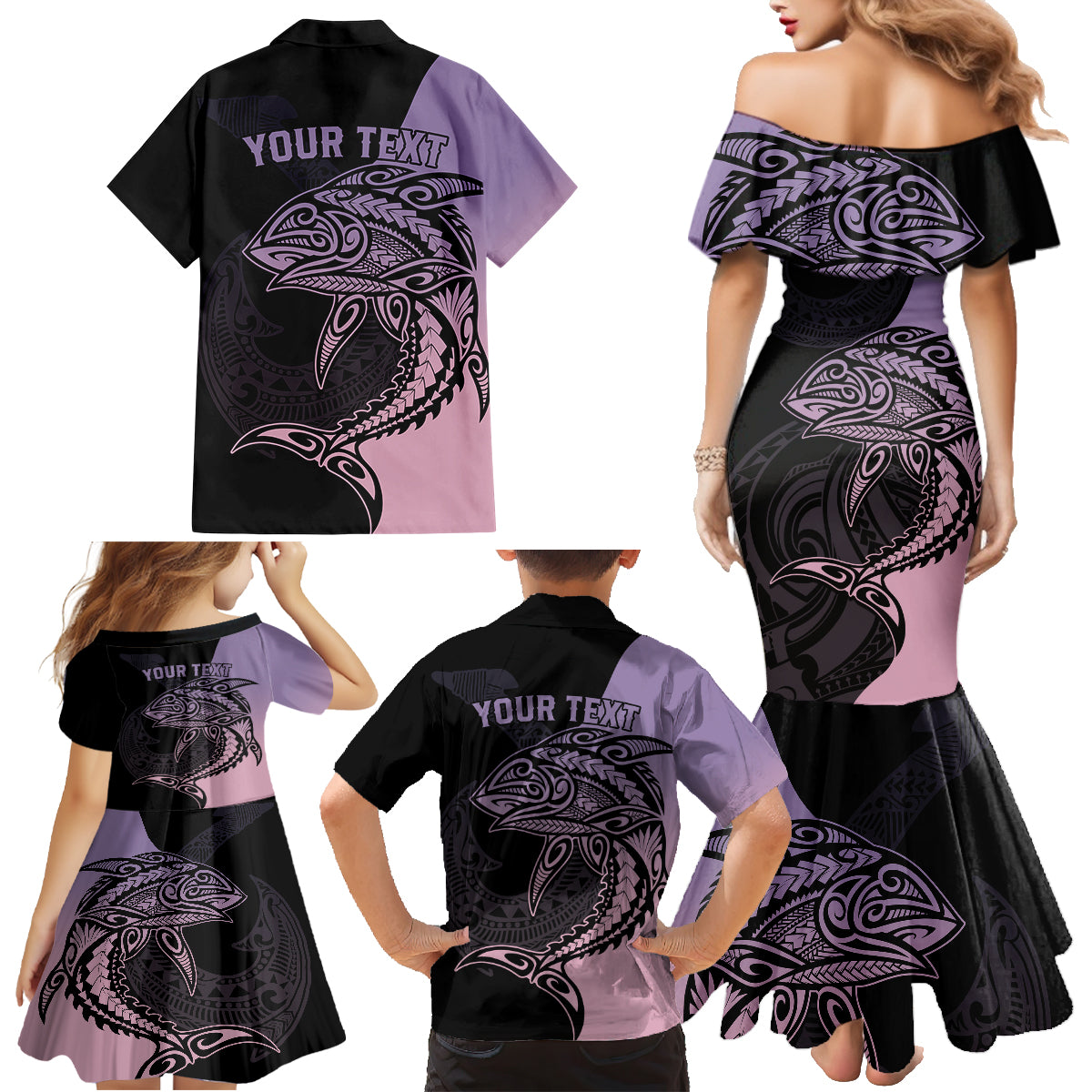 Personalised Polynesia Fishing Family Matching Mermaid Dress and Hawaiian Shirt With Maori Hei Matau Fish Hook Pastel Art LT9 - Polynesian Pride