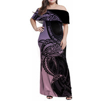 Personalised Polynesia Fishing Family Matching Off Shoulder Maxi Dress and Hawaiian Shirt With Maori Hei Matau Fish Hook Pastel Art LT9 Mom's Dress Pastel - Polynesian Pride
