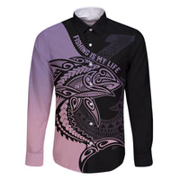 Personalised Polynesia Fishing Family Matching Off Shoulder Short Dress and Hawaiian Shirt With Maori Hei Matau Fish Hook Pastel Art LT9 Dad's Shirt - Long Sleeve Pastel - Polynesian Pride