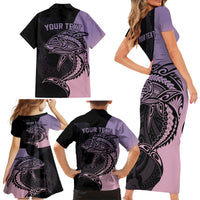 Personalised Polynesia Fishing Family Matching Short Sleeve Bodycon Dress and Hawaiian Shirt With Maori Hei Matau Fish Hook Pastel Art LT9 - Polynesian Pride