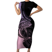 Personalised Polynesia Fishing Family Matching Short Sleeve Bodycon Dress and Hawaiian Shirt With Maori Hei Matau Fish Hook Pastel Art LT9 Mom's Dress Pastel - Polynesian Pride