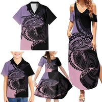 Personalised Polynesia Fishing Family Matching Summer Maxi Dress and Hawaiian Shirt With Maori Hei Matau Fish Hook Pastel Art LT9 - Polynesian Pride