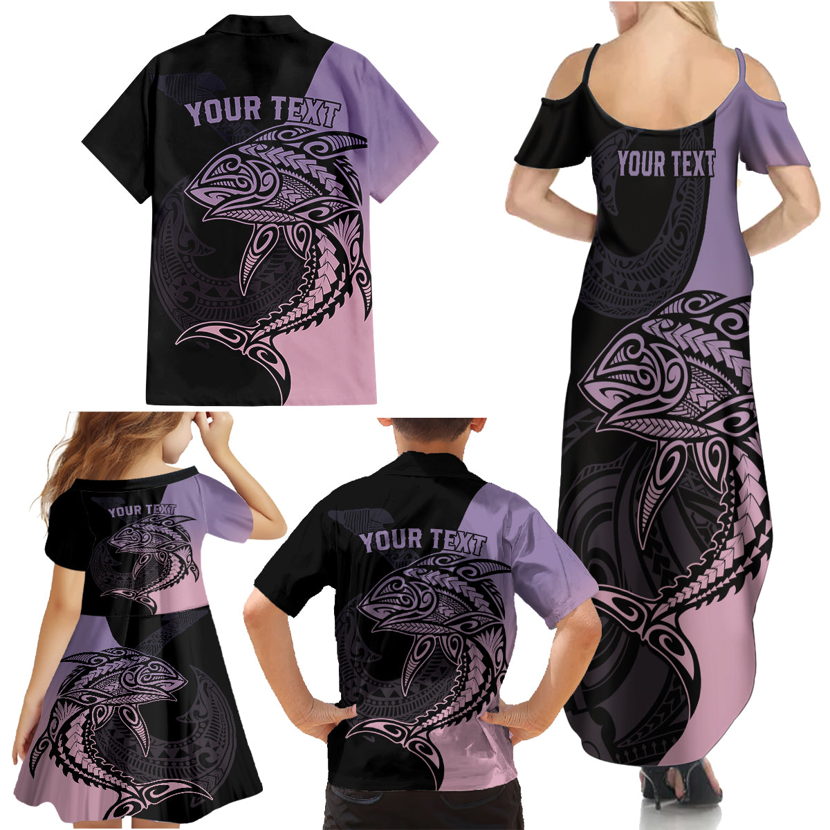 Personalised Polynesia Fishing Family Matching Summer Maxi Dress and Hawaiian Shirt With Maori Hei Matau Fish Hook Pastel Art LT9 - Polynesian Pride