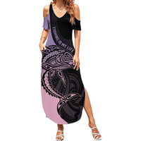 Personalised Polynesia Fishing Family Matching Summer Maxi Dress and Hawaiian Shirt With Maori Hei Matau Fish Hook Pastel Art LT9 Mom's Dress Pastel - Polynesian Pride