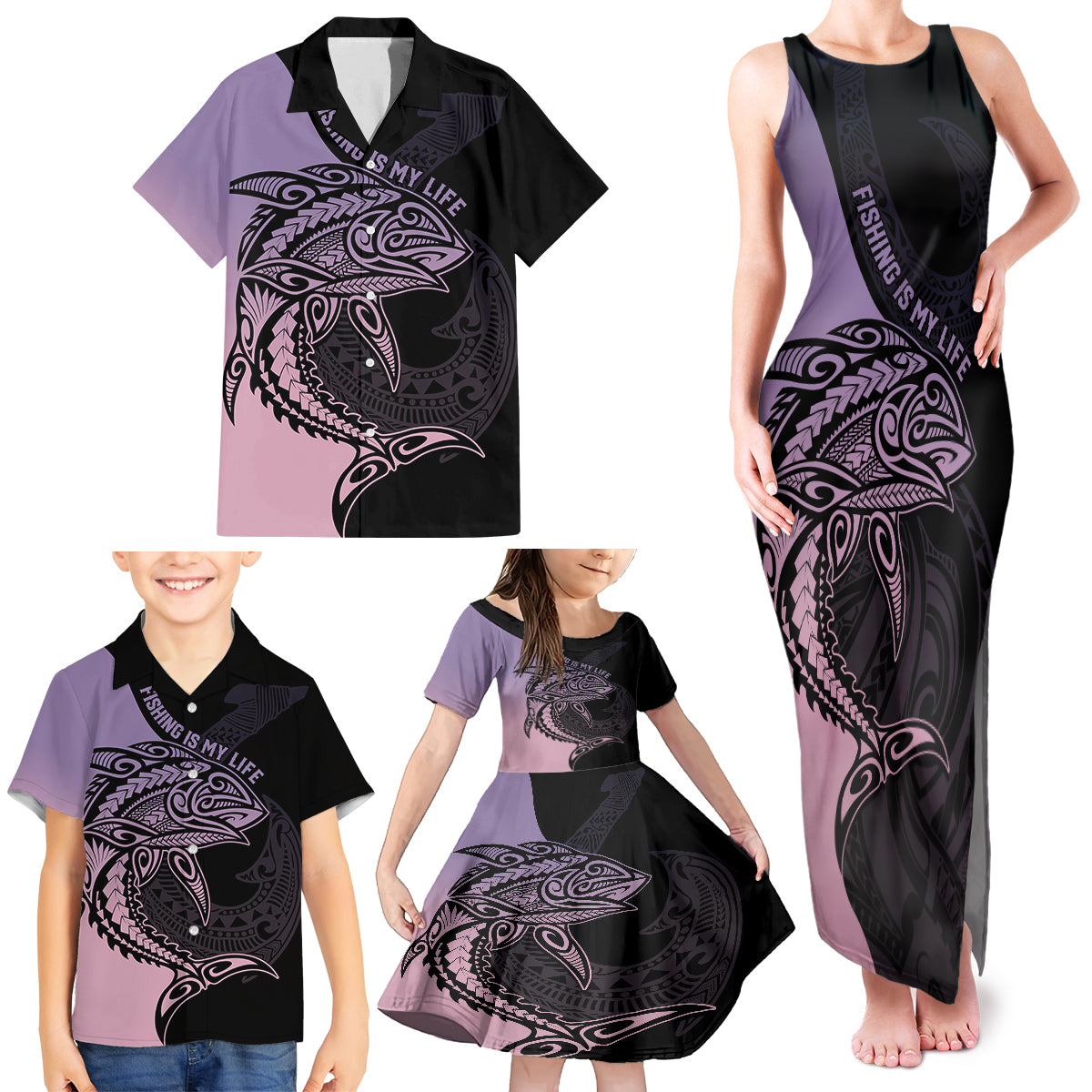Personalised Polynesia Fishing Family Matching Tank Maxi Dress and Hawaiian Shirt With Maori Hei Matau Fish Hook Pastel Art LT9 - Polynesian Pride