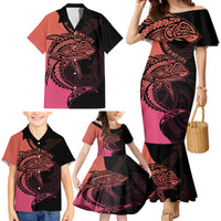 Personalised Polynesia Fishing Family Matching Mermaid Dress and Hawaiian Shirt With Maori Hei Matau Fish Hook Pink Art LT9 - Polynesian Pride
