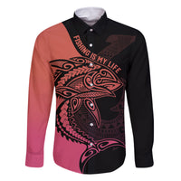 Personalised Polynesia Fishing Family Matching Mermaid Dress and Hawaiian Shirt With Maori Hei Matau Fish Hook Pink Art LT9 Dad's Shirt - Long Sleeve Pink - Polynesian Pride