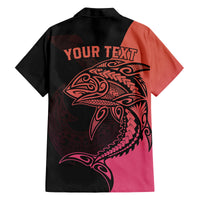 Personalised Polynesia Fishing Family Matching Off Shoulder Long Sleeve Dress and Hawaiian Shirt With Maori Hei Matau Fish Hook Pink Art LT9 - Polynesian Pride