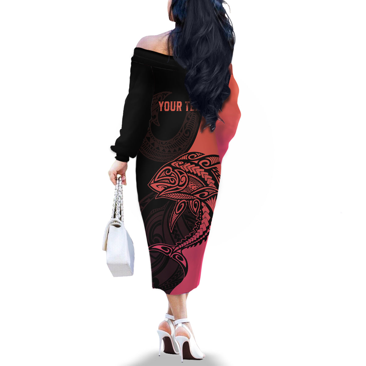 Personalised Polynesia Fishing Family Matching Off Shoulder Long Sleeve Dress and Hawaiian Shirt With Maori Hei Matau Fish Hook Pink Art LT9 - Polynesian Pride