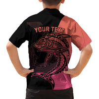 Personalised Polynesia Fishing Family Matching Off Shoulder Maxi Dress and Hawaiian Shirt With Maori Hei Matau Fish Hook Pink Art LT9 - Polynesian Pride