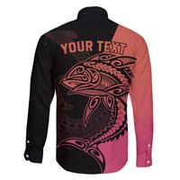 Personalised Polynesia Fishing Family Matching Off Shoulder Maxi Dress and Hawaiian Shirt With Maori Hei Matau Fish Hook Pink Art LT9 - Polynesian Pride