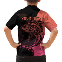 Personalised Polynesia Fishing Family Matching Short Sleeve Bodycon Dress and Hawaiian Shirt With Maori Hei Matau Fish Hook Pink Art LT9 - Polynesian Pride