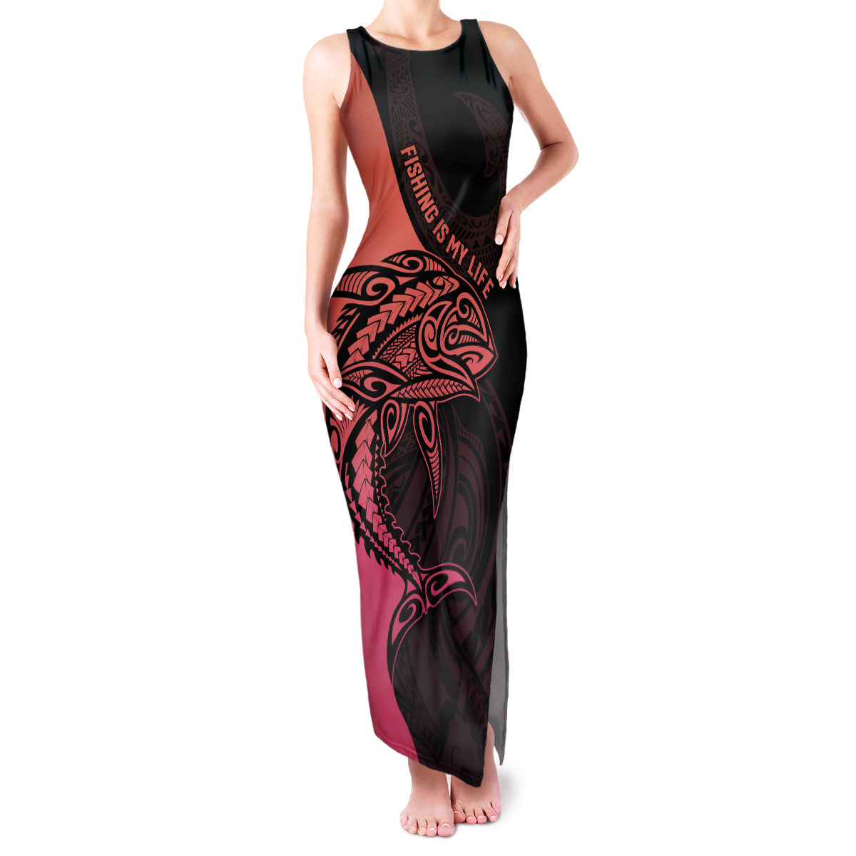 Personalised Polynesia Fishing Family Matching Tank Maxi Dress and Hawaiian Shirt With Maori Hei Matau Fish Hook Pink Art LT9 Mom's Dress Pink - Polynesian Pride
