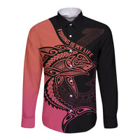 Personalised Polynesia Fishing Long Sleeve Button Shirt With Maori Hei Matau Fish Hook Pink Art LT9 Unisex Pink - Polynesian Pride