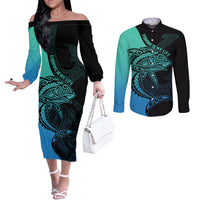 personalised-polynesia-fishing-couples-matching-off-the-shoulder-long-sleeve-dress-and-long-sleeve-button-shirts-with-maori-hei-matau-fish-hook-turquoise-art