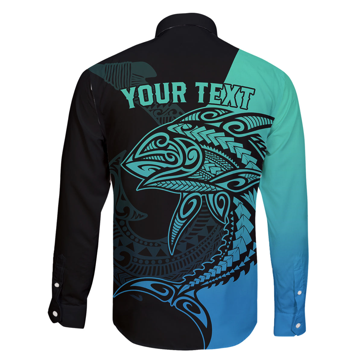 Personalised Polynesia Fishing Family Matching Long Sleeve Bodycon Dress and Hawaiian Shirt With Maori Hei Matau Fish Hook Turquoise Art LT9 - Polynesian Pride