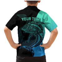 Personalised Polynesia Fishing Family Matching Mermaid Dress and Hawaiian Shirt With Maori Hei Matau Fish Hook Turquoise Art LT9 - Polynesian Pride